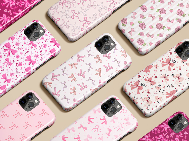 Pink Phone Case Pastel Bow Coquette Valentine Case Trendy Y2K Girly Phone Cover