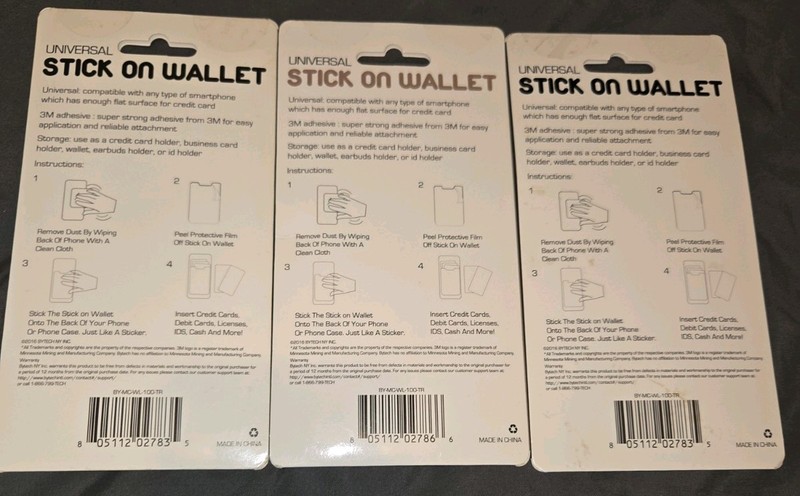 Cell Phone Wallet 3M Adhesive Stick On Pocket lot of (3) - 2black 1tan/creamy gallery