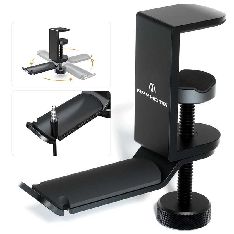 Headphone Hanger Under Desk Headset Stand 360 Rotation Aluminum Gaming
