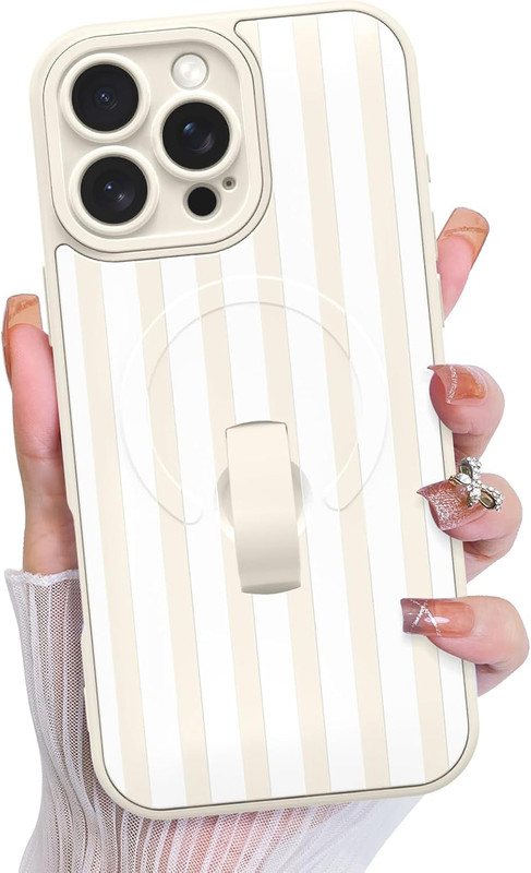 Compatible with Iphone 16 Pro Max Case, Support for Magsafe, Silicone Stripes Cu
