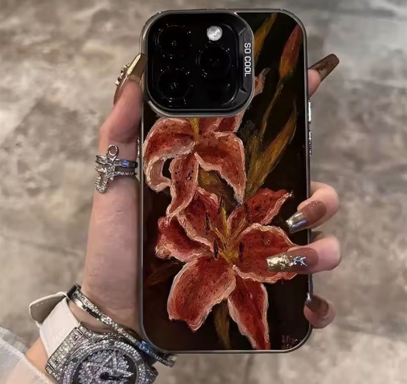 Cute Lily Flower Retro Phone Case For iPhone 16 15 Pro Max 14 13 12 11 Cover
