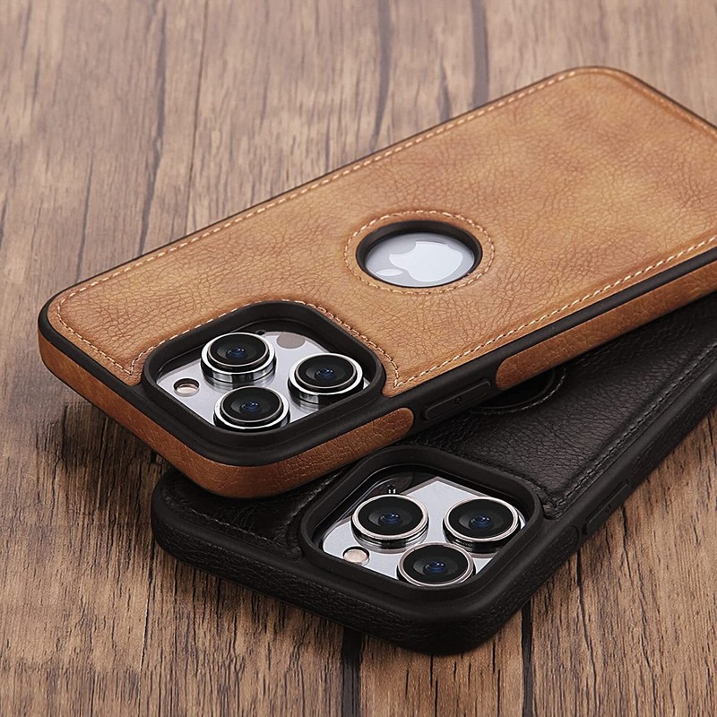 For iPhone 14 Pro Max Slim Luxury Leather Non-Slip Shockproof Vintage Case Cover gallery