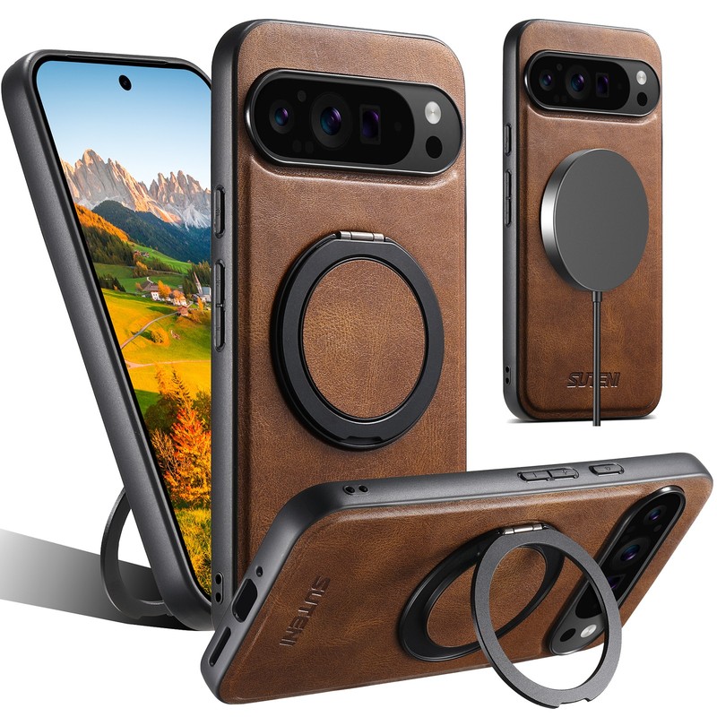 For Google Pixel 9 Pro XL 8 7 6 Slim Leather Mag Safe Case Shockproof Ring Stand