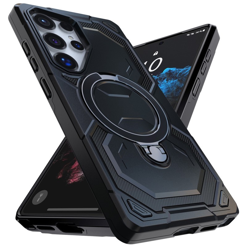 Black For Samsung Galaxy S22 Ultra Case Rubber Ring Phone Cover / Tempered Glass