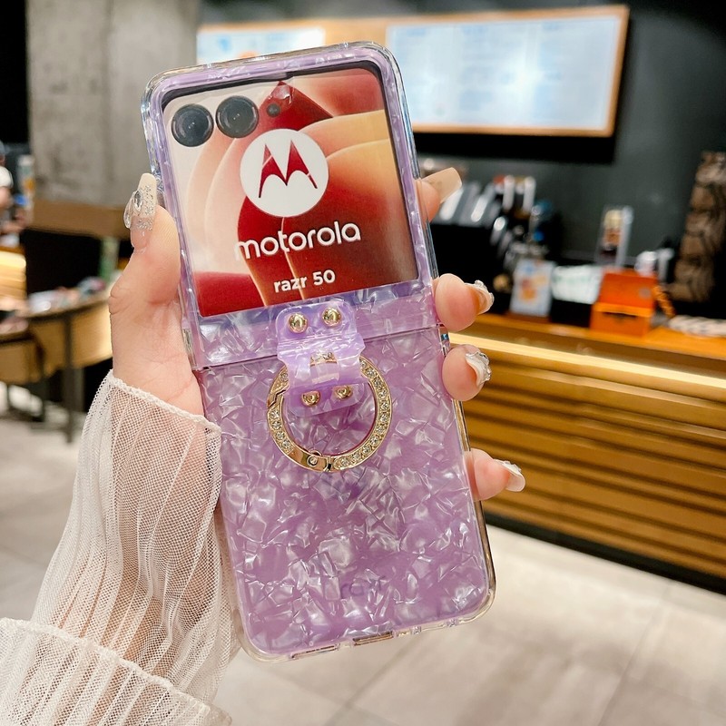 3D Bling Clear TPU Ring Flip Case For Motorola Razr 60/50 2025 Clear Soft Film