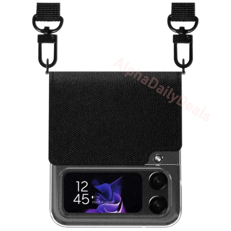 Genuine Samsung Araree Canvas Diary Case with Strap for Galaxy Z Flip4 Black
