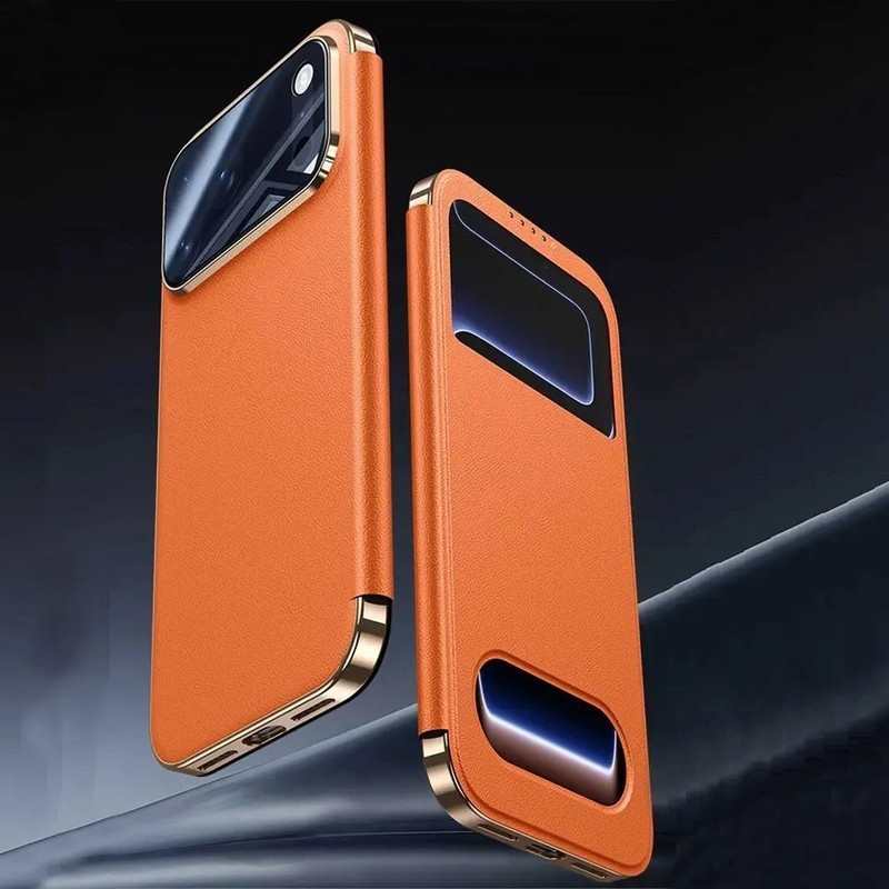 For iPhone 17 Pro/Max/17 Genuine Leather Window Smart Flip Case Glass Lens Cover gallery