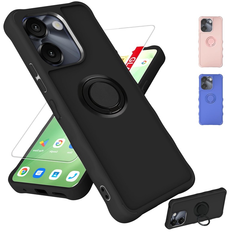 Phone Case Tempered Glass Screen Protector Ring Support Black for S67 5G C67