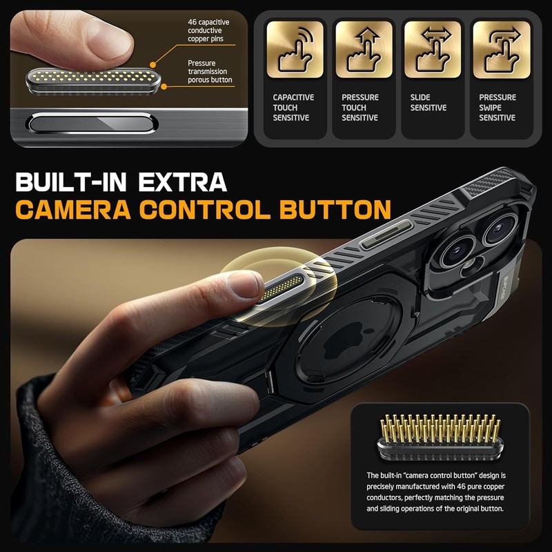 For iPhone 16 SUPCASE w/ Camera Control Capture Button Case Stand Magnetic Cover