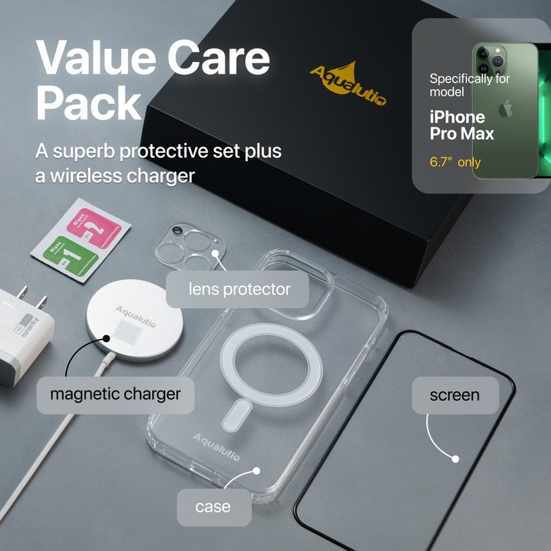 2 PACK 5-in-1 Accessories KIT for iPhone 14,13,12 PROTECTOR W/CHARGER, GIFT BOX!