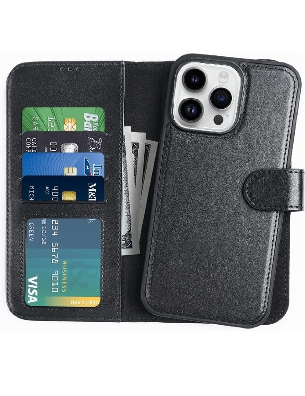 iPhone 14 Pro 6.1″ Wallet Case,Detachable Flip Folio Cover RFID Blocking – Black
