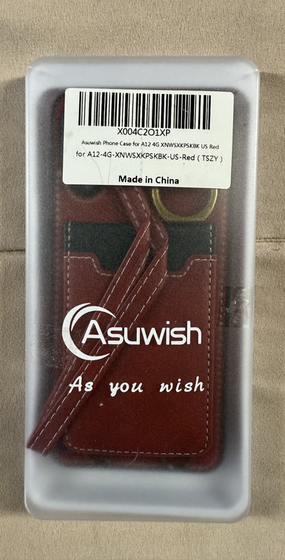 Asuwish Case for Samsung Galaxy A12 4G/5G Red Wallet w/ Card Slot + Screen Prot