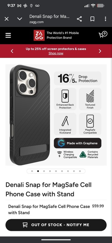 ZAGG Denali Snap for MagSafe Cell Phone Case with Stand For iPhone 16 Pro gallery