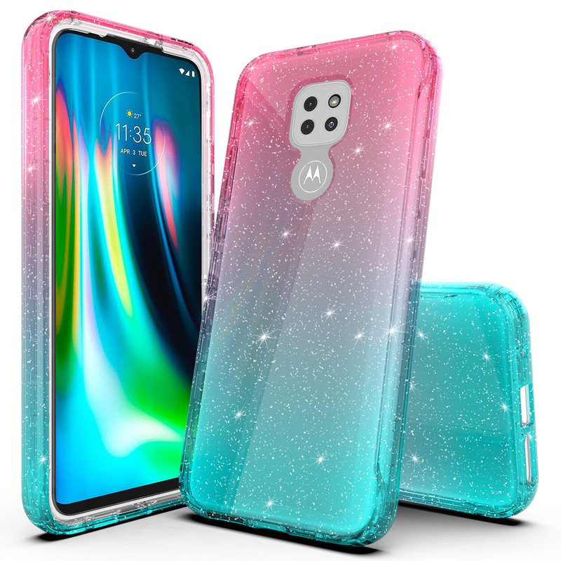 For Moto G Power 2021 Gradient Hybrid Bling Glitter Sparkle Transparent Case