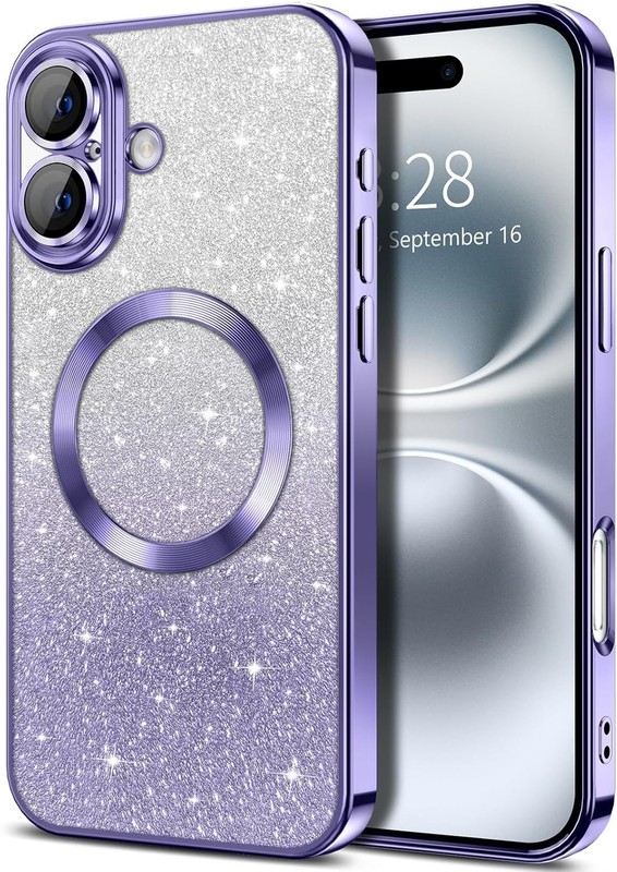 iPhone 16 Plus Sparkly Purple Glitter Ombre Magnetic Case Shockproof Cover