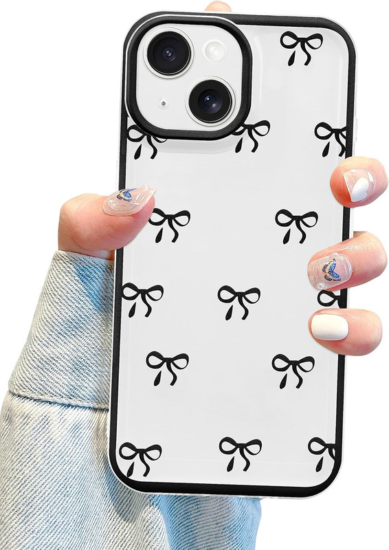 Compatible with Iphone 13 Bow Phone Case, Cute Clear White Ribbon Bowknot Patter
