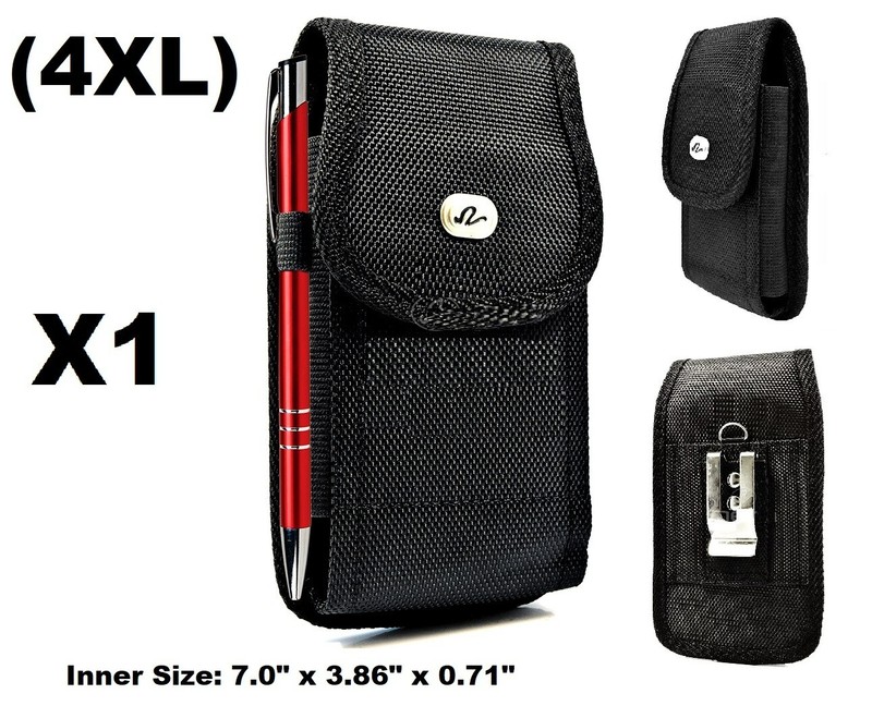 Universal (4XL) Rugged Vertical Pouch with Metal Clip and Belt Loop Holster (7″)