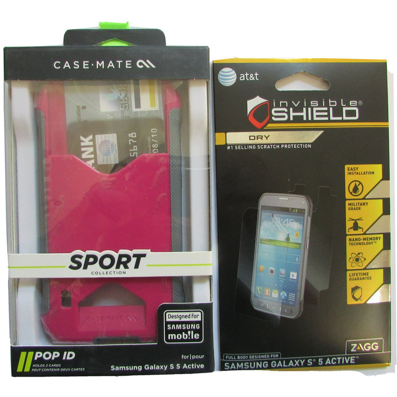 Case-Mate Samsung Galaxy S5 Active Pink Gray Sport Pop ID Case w’ZAGG Screen NIB