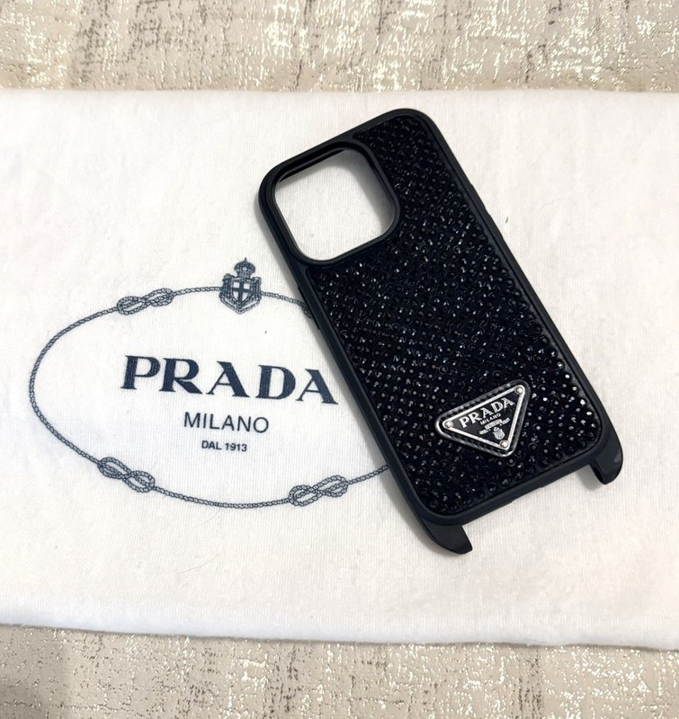 Black Prada iPhone 14 Pro Black Crystal Embellished Logo Case – Authentic