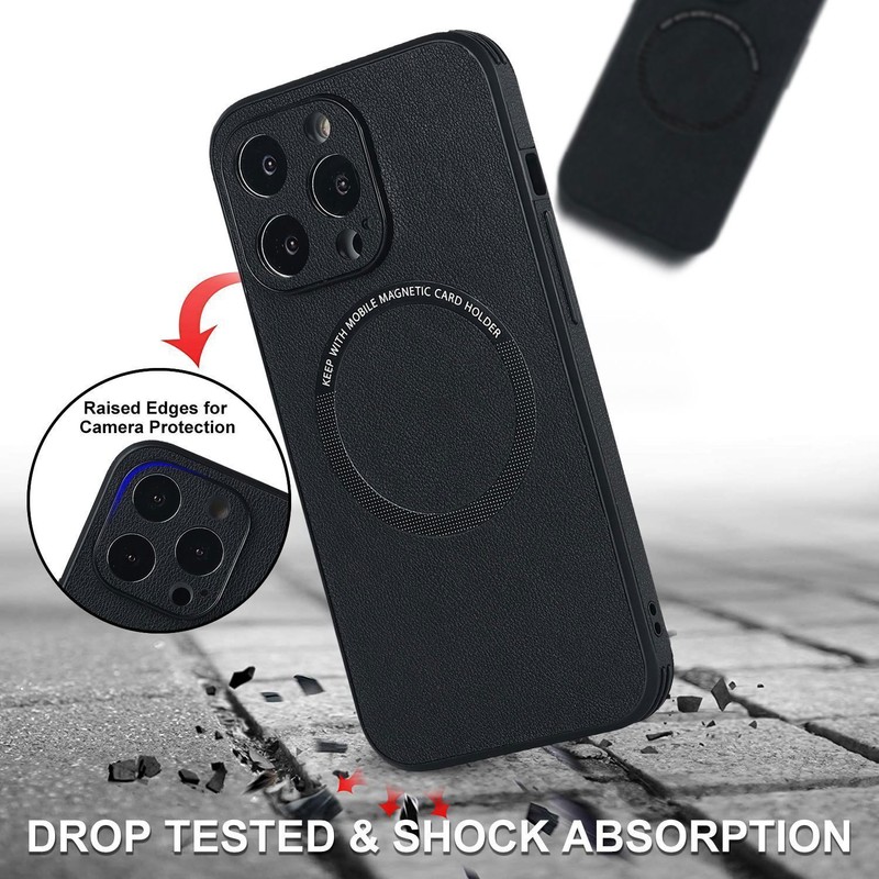 Luxury Mag Safe Magnetic Leather Rugged Back Case Fr iPhone 14 Pro Max 13 12 11 gallery