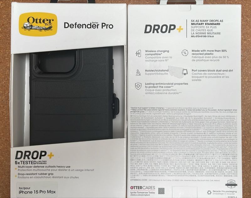 Otterbox Defender Series Case With Holster Belt Clip For iPhone 15 Pro Max-Black