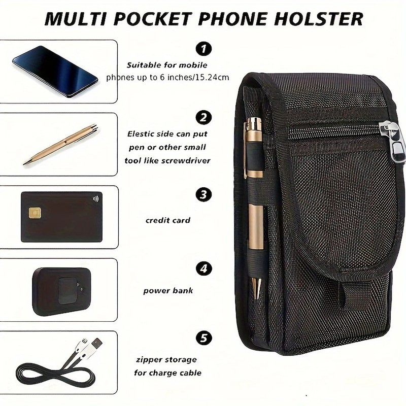2pcs Dual Phone Holster, Large Smartphone Pouch, Belt Cell Phone Holder for Work gallery