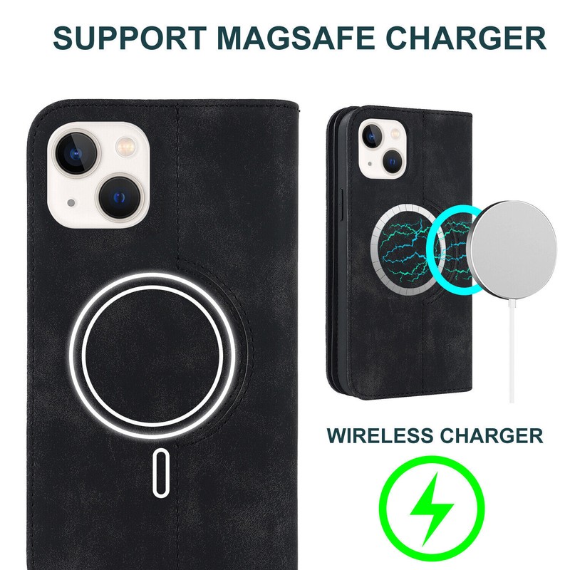 For Apple iPhone 14 Pro 13 Pro Max Mag Safe Charging Leather Card Slim Case gallery