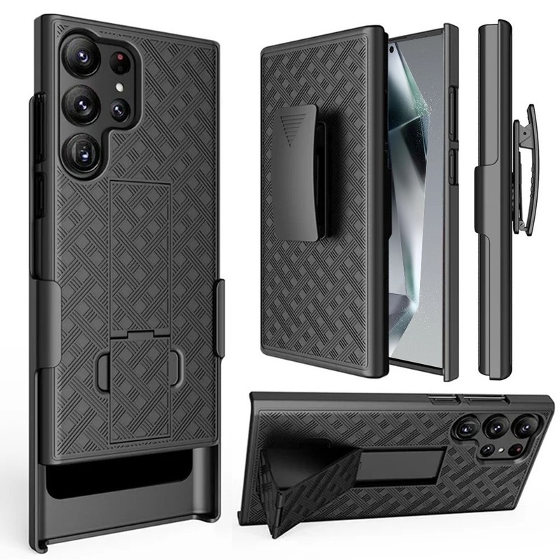 For Samsung Galaxy S24 Ultra Case Textured 3in1 Belt-Clip Holster Stand Cover