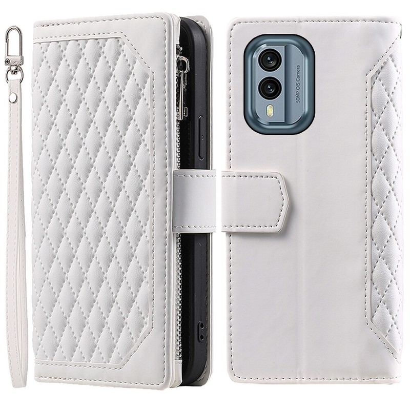 Nokia X30 Rhombic Wallet Case,Leather Zipper Flip Card Phone Case For Nokia X30