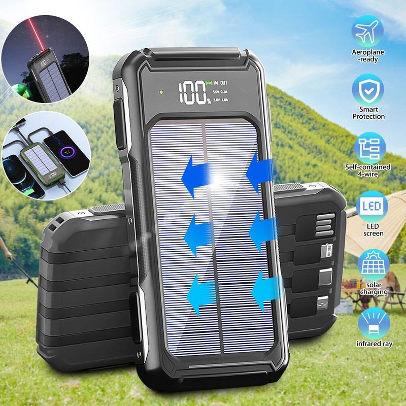 2026 Super 30000mAh 4 USB Portable Charger Solar Power Bank for all Cell Phone