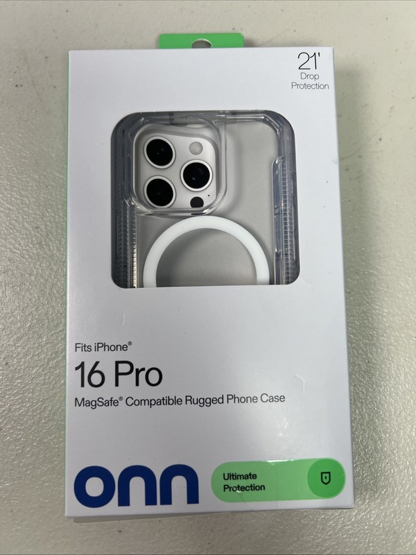 Onn MagSafe Rugged Case iPhone 16 Pro Clear 21ft Drop Protection