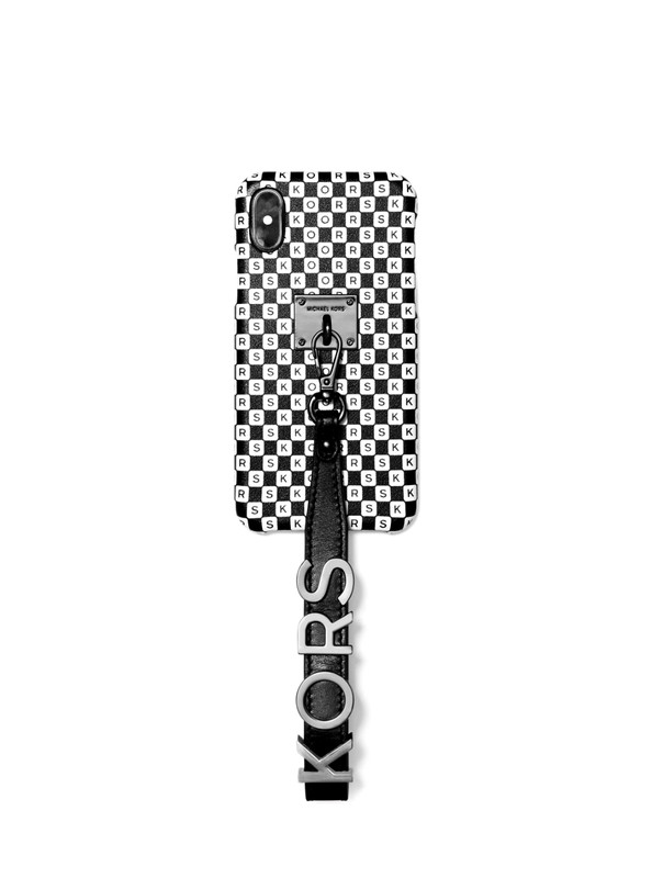MICHAEL KORS Checkerboard Logo Leather Wristlet Case For iPhone X/XS 32T9UE8L5R