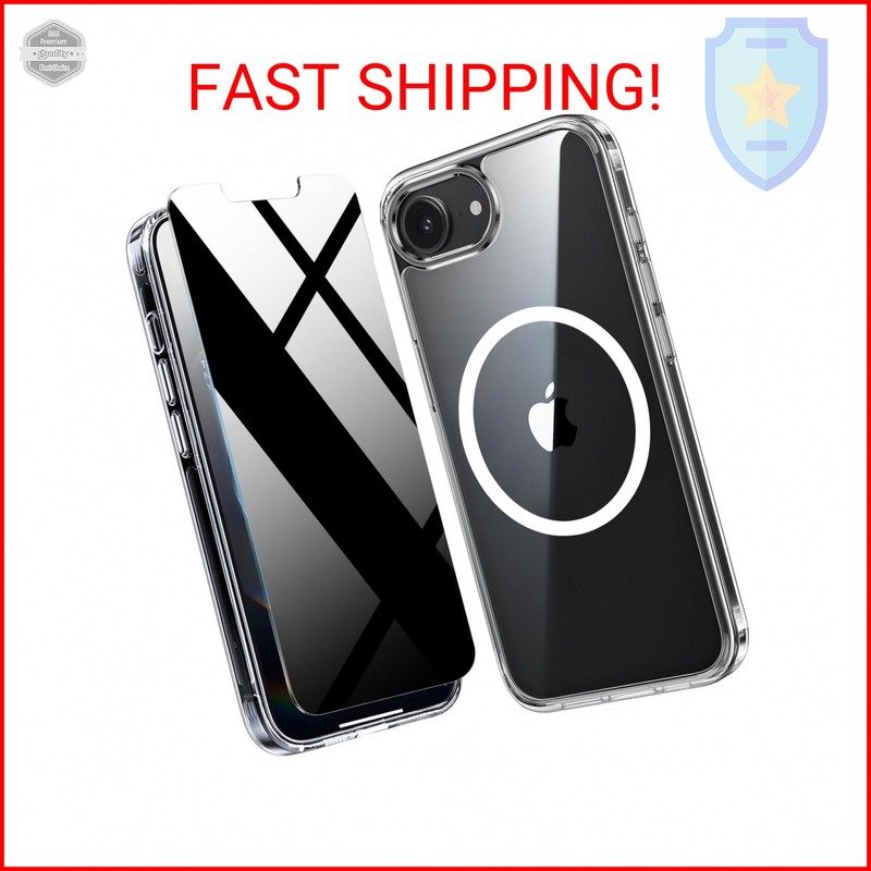 WEYNRBOX Magnetic for iPhone 17e/16e Clear Case with Privacy Screen Protector &