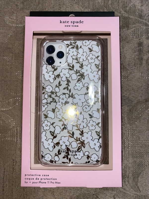 KATE SPADE PHONE CASE iPHONE 11 PRO MAX CLEAR W/TINY WHITE FLOWERS / GOLD FOIL