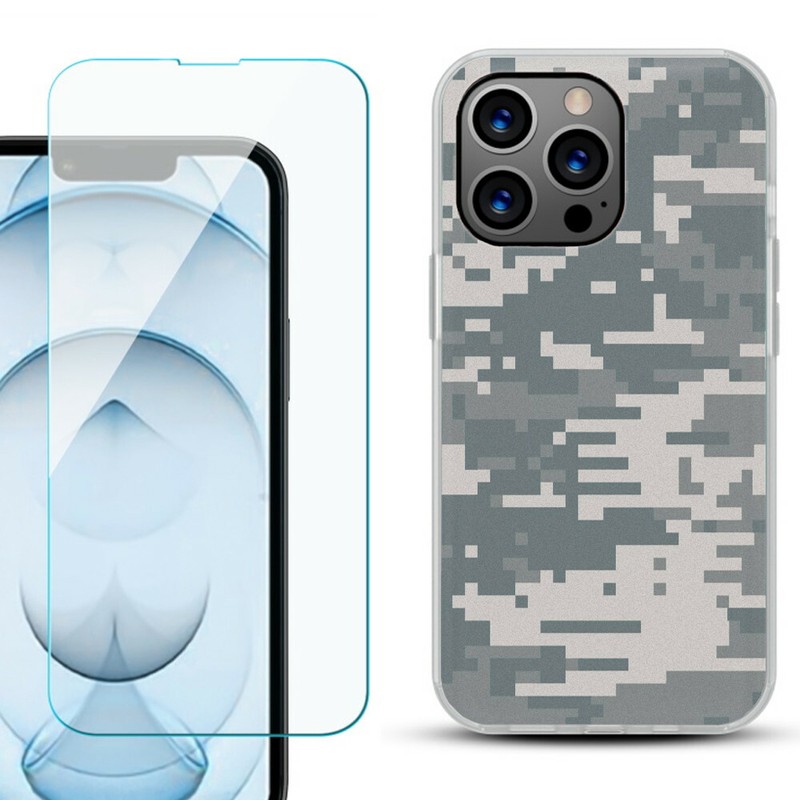 Slim TPU Case for iPhone 13 Pro Max, w/ Tempered Glass – Digital Camo