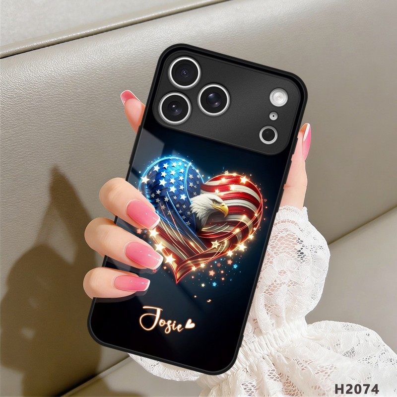 Tempered Glass Cover Custom Patriotic Gift Phone Case For iPhone 17 Pro 14 15 16