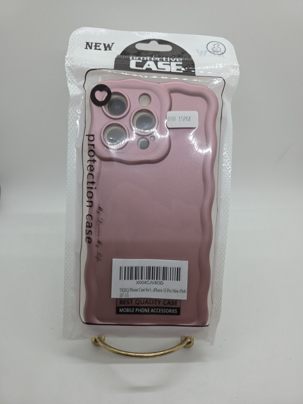IPhone 15 Pro Max- Phone Case Metal Pink with Charming Curly Wave Edges New