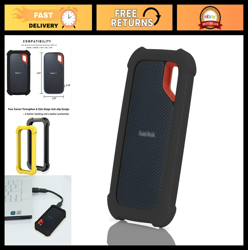Soft Silicone Case Cover for SanDisk Extreme Portable SSD 500GB 1TB 2TB 4TB - Pr