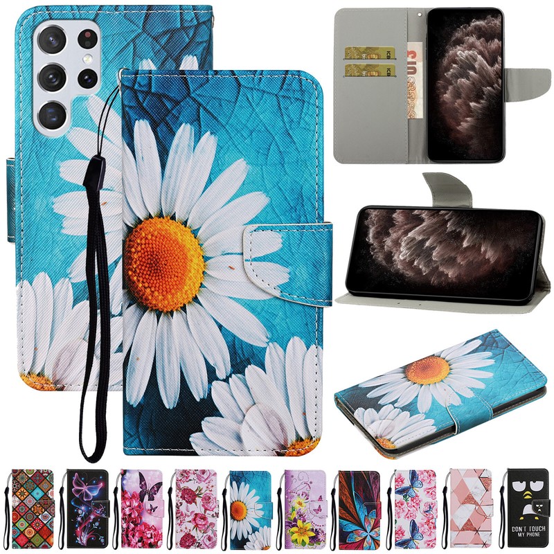 For Samsung S23 Ultra S22 S21+ Note20 Magnetic Leather Pattern Wallet Case Cover