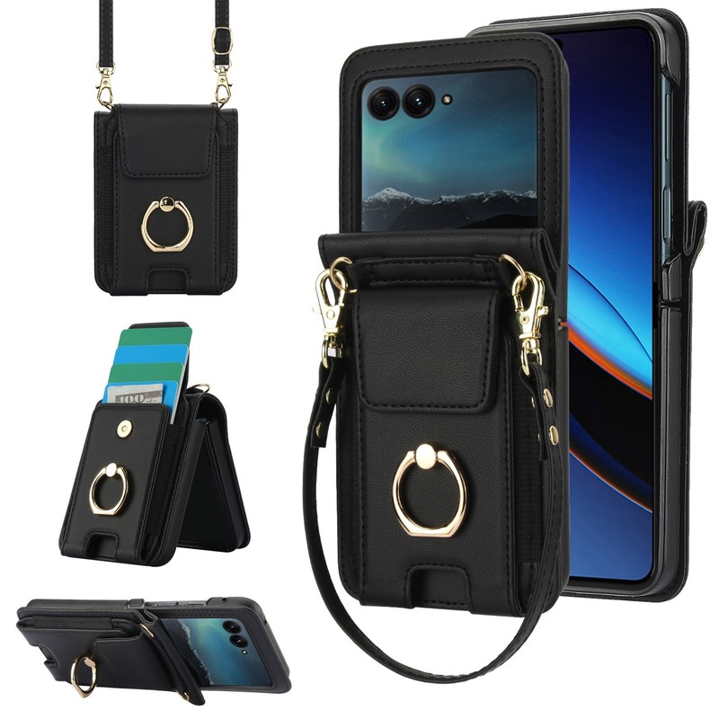 For Motorola Razr 60/50/40 Ultra Razr 2025/2024 PU Leather Ring Wallet Card Case