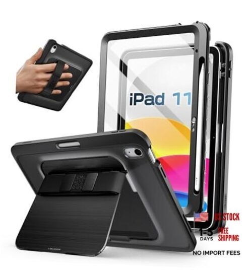 Grip for iPad A16 Case/iPad 10th Generation Case with Solid Metal Stand Black