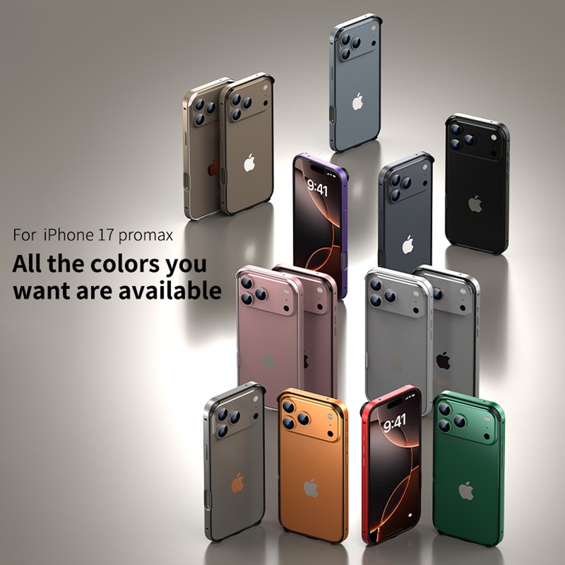For iPhone 17Pro Max 16 15 14 Shockproof Slim Metal Hard Bumper Frame Matte Case gallery