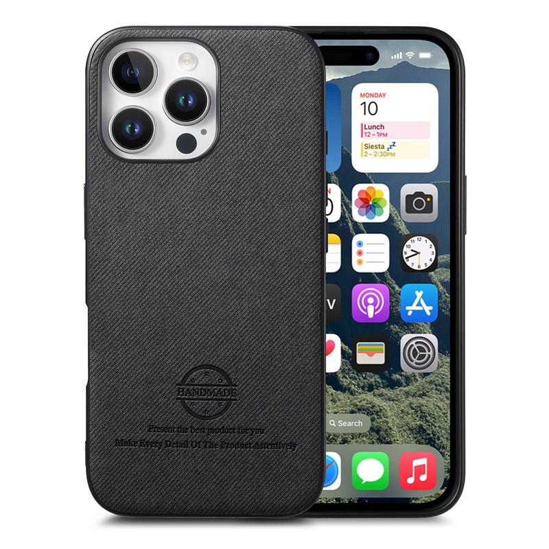 For iPhone 16e 17 Pro Max 15 14 13 12 11 Slim Canvas Grain PU Leather Case Cover
