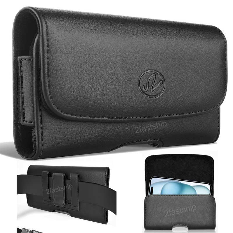 LEATHER & NYLON RUGGED POUCH CASE FOR IPHONE 17 BELT CLIP HOLSTER CARRYING COVER