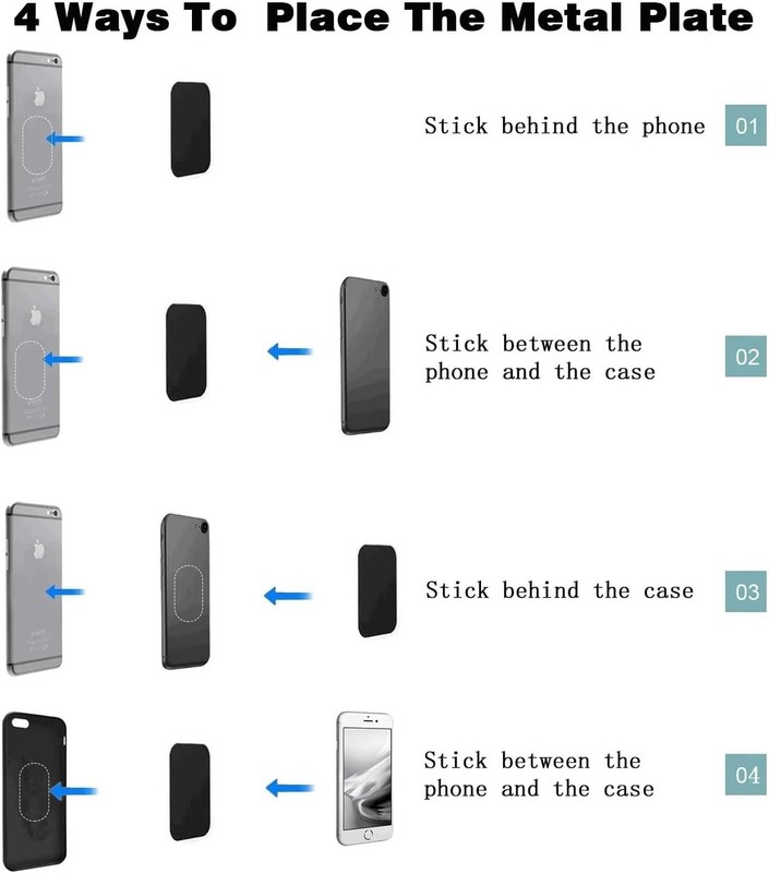 Universal Adhesive Thin Metal Plates - 2 Rectangular & 2 Round for Modern Phones gallery