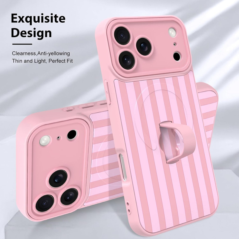 Compatible with Iphone 17 Pro Case, Support for Magsafe, Silicone Stripes Cute P gallery