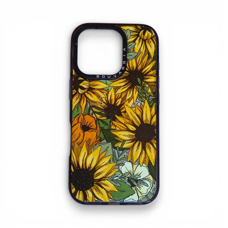 iPhone 16 Pro Sunflower Floral Black Case Shockproof Protective Cover gallery