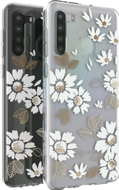 Onn Cell Phone Gel Case For Samsung Galaxy A21 Clear with White Gold Floral