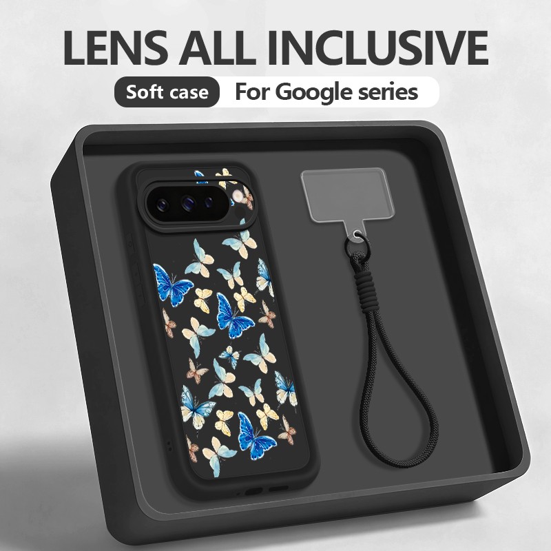 Butterfly Case For Google Pixel 10 Pro XL 9A 8 Pro 8A 7A Wrist Strap Soft Cover