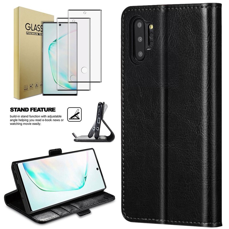 For Samsung Galaxy Note 10+ Plus Leather Wallet Case Card Slots Screen Protector